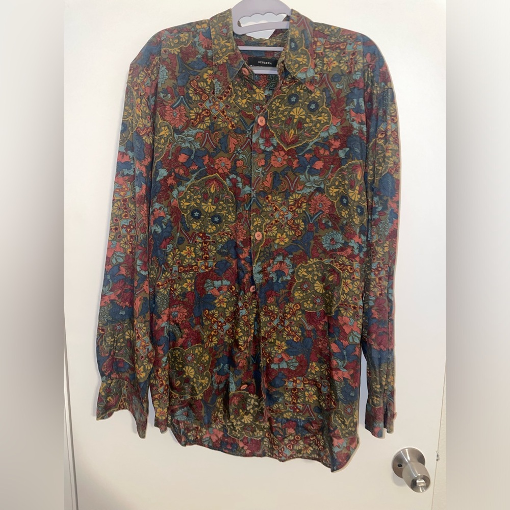 GENERRA Men's Collective Multicolor Floral Dress Shirt Vtg